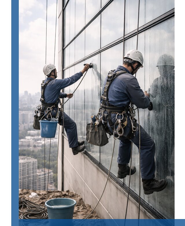 Профессиональная мойка фасадных окон альпинистами в Волжском