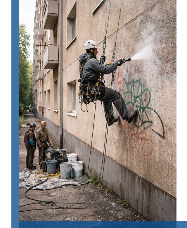 Удаление граффити с фасада в Волжском без следов и повреждений