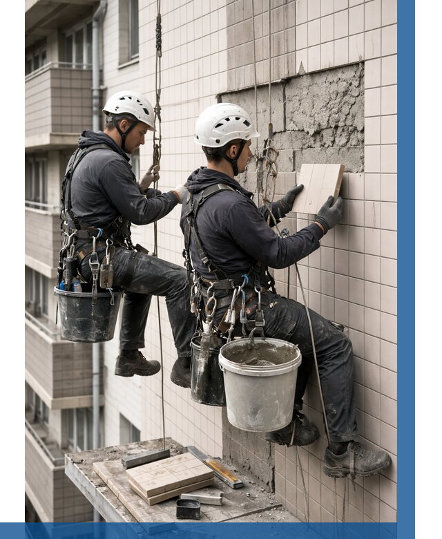 Ремонт облицовки фасада плиткой в Волжском от 1823 р. | ВЫСОТНИК-Влж