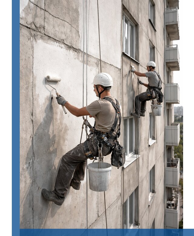 Покраска бетонного фасада в Волжском для жилых и промышленных объектов