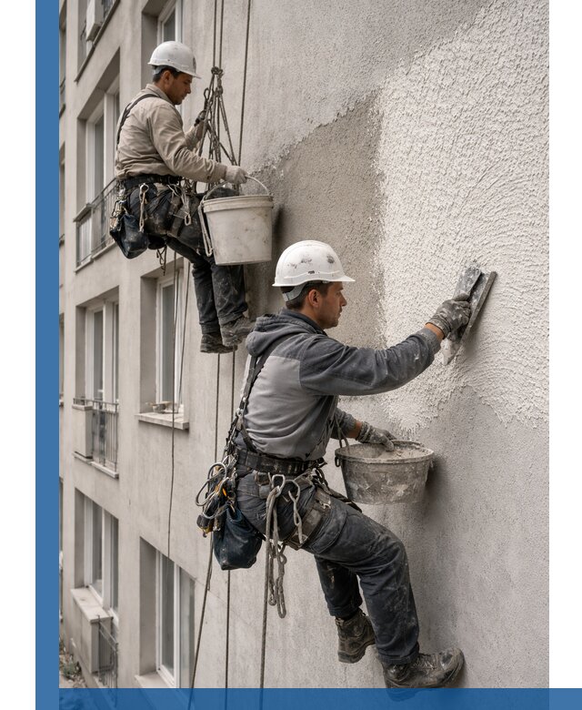 Нанесение декоративной штукатурки короед на фасад в Волжском