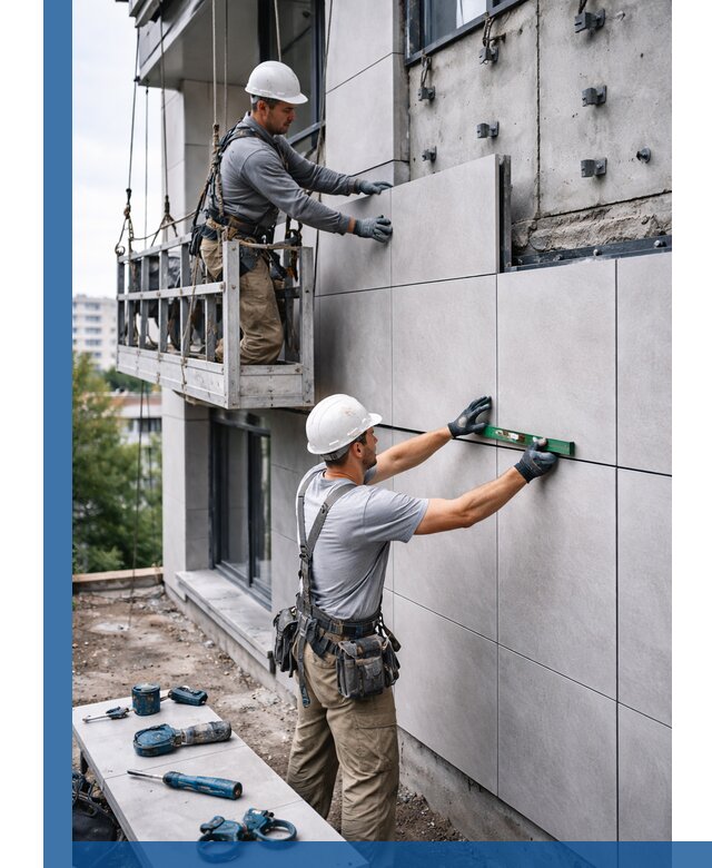 Монтаж керамогранита на фасад в Волжском под ключ с гарантией качества