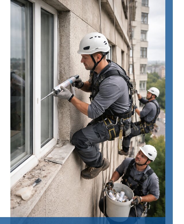 Герметизация оконных швов снаружи в Волжском от 1520 р. | ВЫСОТНИК-Влж
