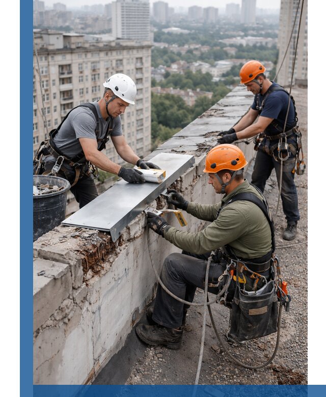 Ремонт парапета на кровле в Волжском, высотные работы с гарантией