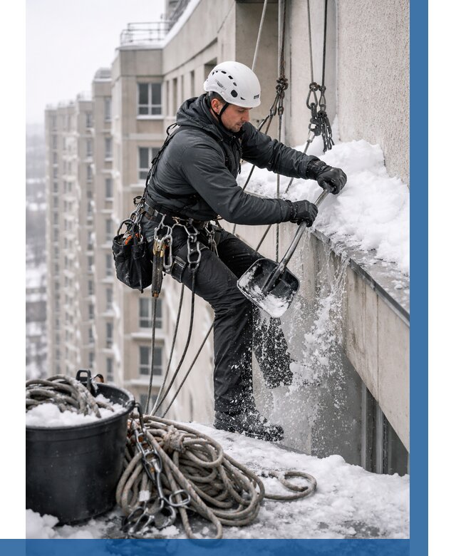 Очистка карнизов от снега в Волжском от 304 р. | ВЫСОТНИК-Влж