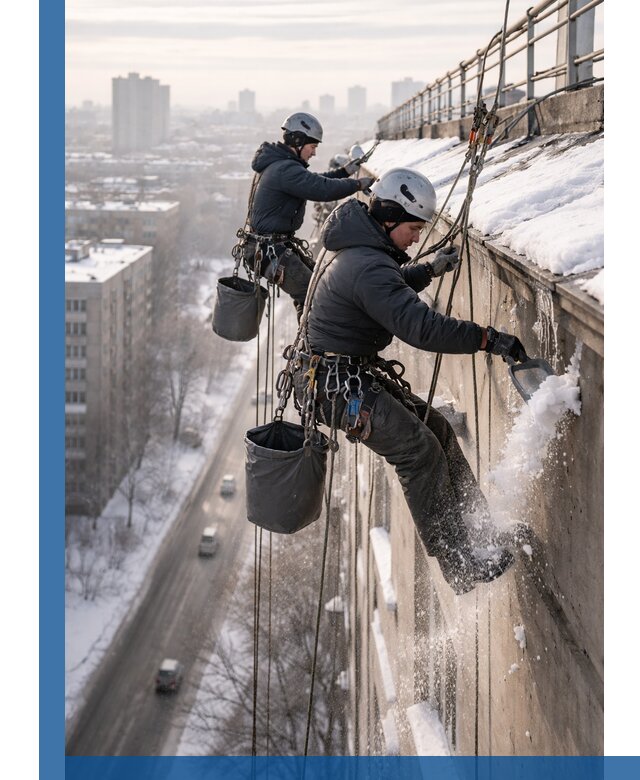 Очистка карнизов от снега в Волжском профессионально и безопасно