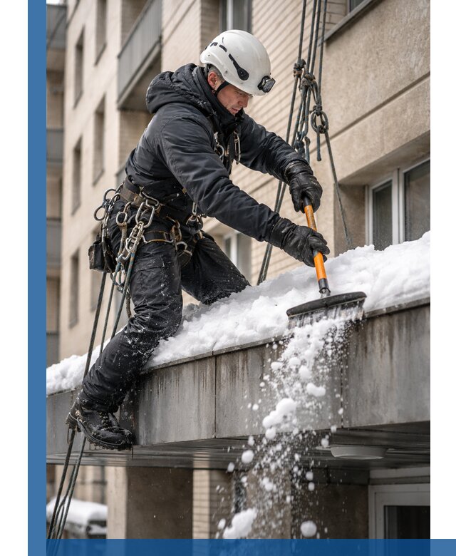 Очистка козырьков от снега в Волжском круглогодично безопасно