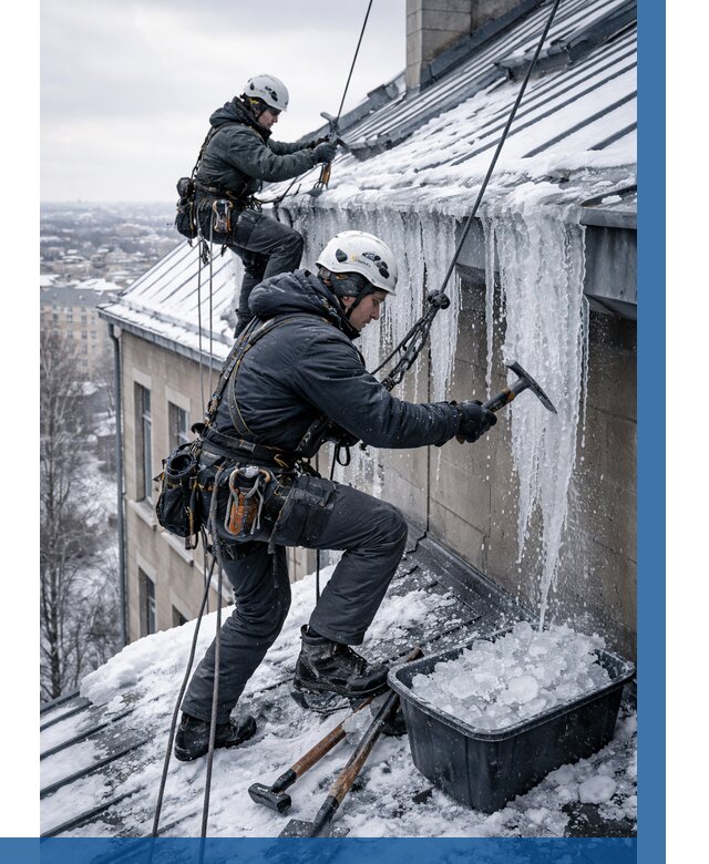 Удаление наледи с кровли в Волжском от 5572 р. | ВЫСОТНИК-Влж