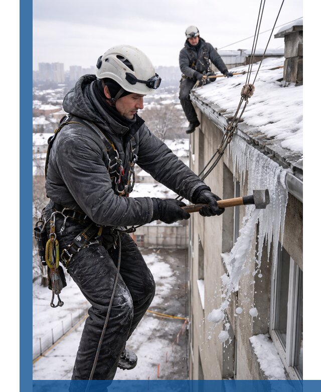 Сбивание и удаление сосулек с крыши в Волжском безопасно