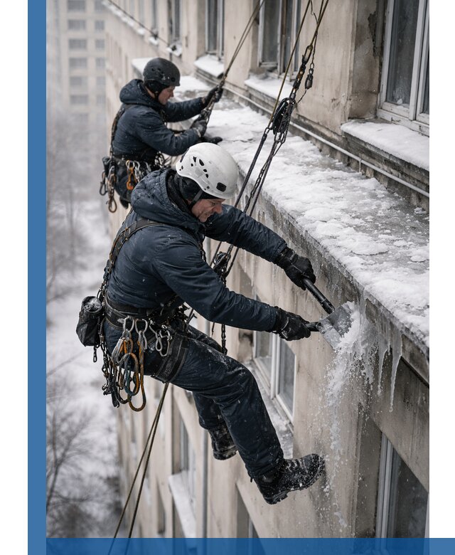 Удаление наледи и сосулек с карнизов в Волжском профессионально