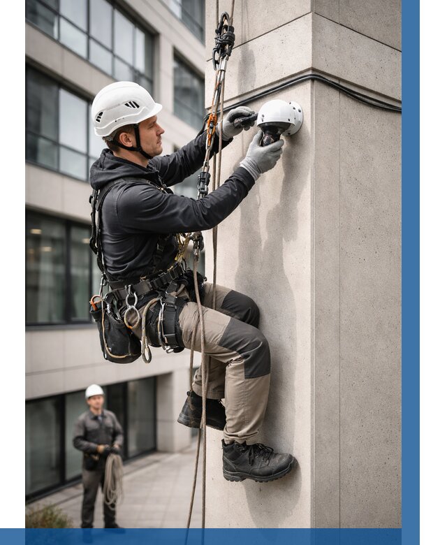 Монтаж камер видеонаблюдения на фасаде в Волжском от 8611 р.-ВЫСОТНИК-Влж