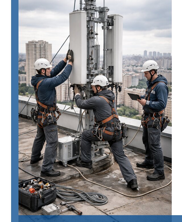 Монтаж антенн связи на крыше в Волжском с вводом в эксплуатацию