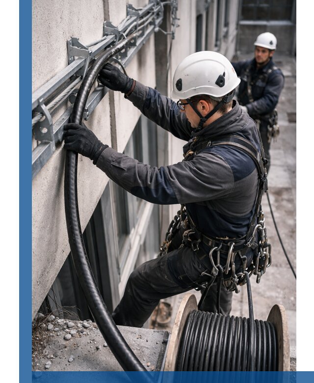 Протяжка кабеля питания на высоте в Волжском с гарантией безопасности и качества