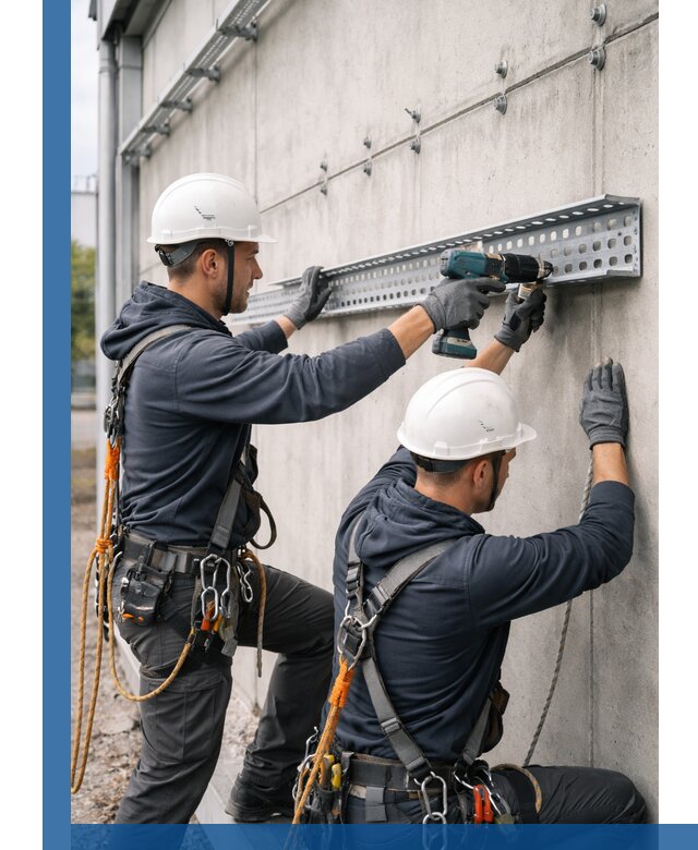 Монтаж кабельных лотков на фасаде зданий в Волжском с гарантией