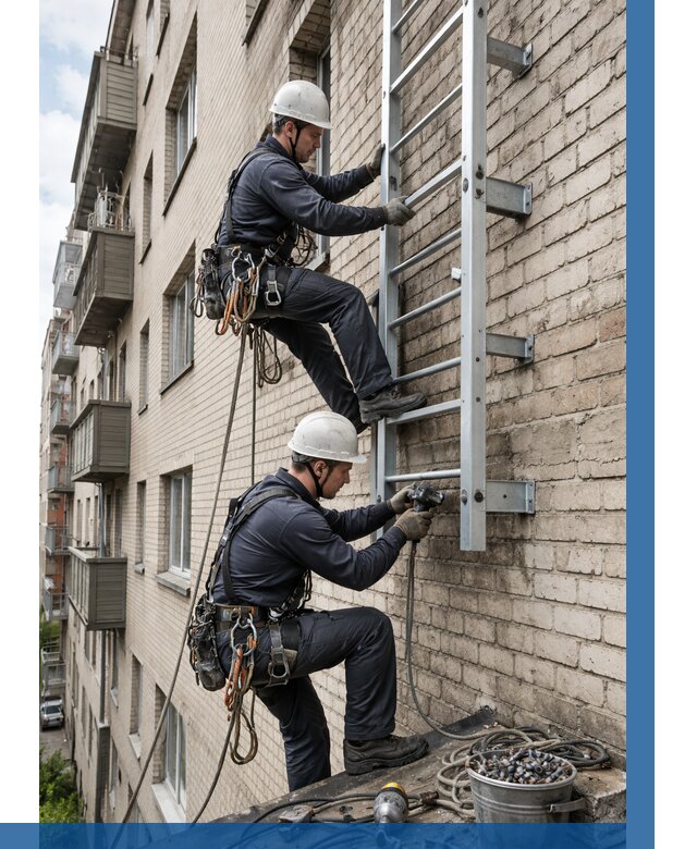 Монтаж пожарной лестницы в Волжском от 25325 р заказать у ВЫСОТНИК-Влж