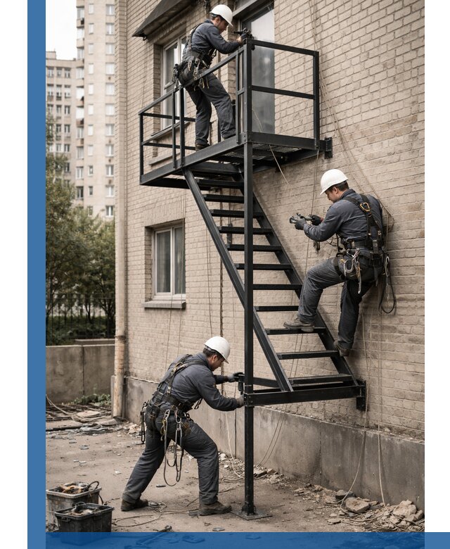 Монтаж пожарной лестницы в Волжском, установка и крепление