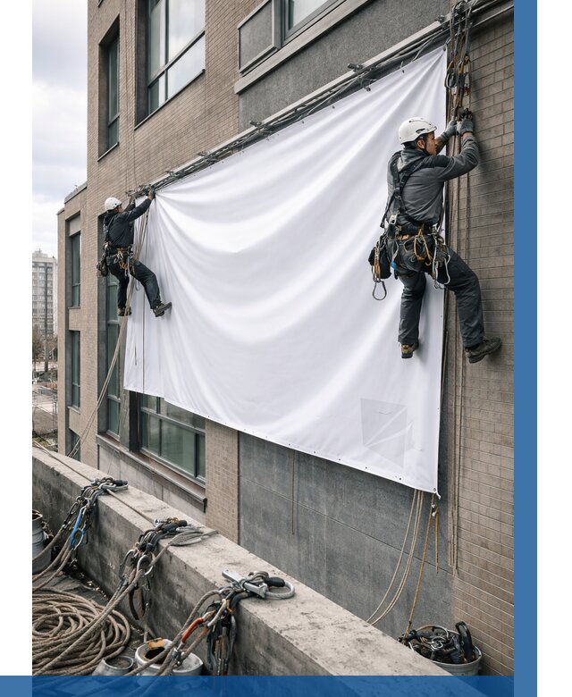 Монтаж баннеров на фасаде в Волжском от 658 р. заказать ВЫСОТНИК-Влж