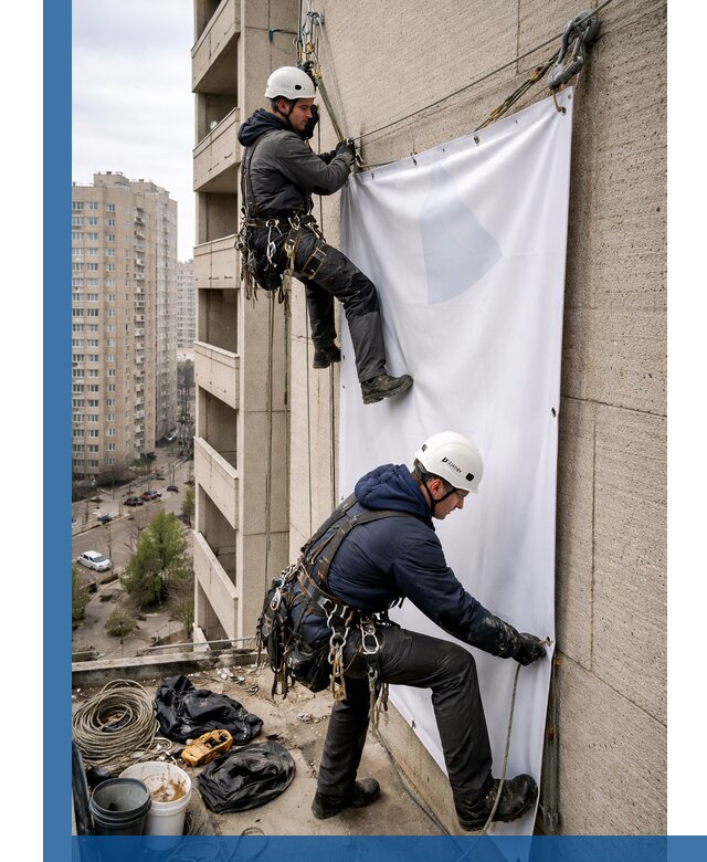 Профессиональный монтаж баннеров на фасаде в Волжском