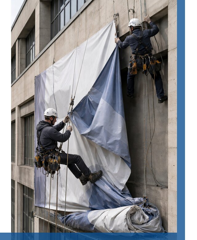 Демонтаж баннеров с фасада в Волжском от 4559 р. | ВЫСОТНИК-Влж