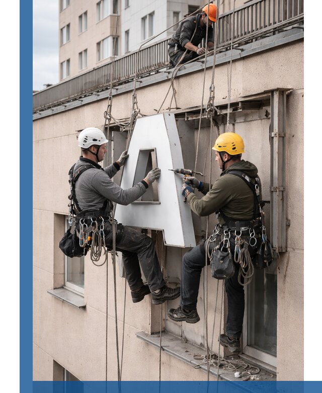 Ремонт и восстановление наружных вывесок на высоте в Волжском