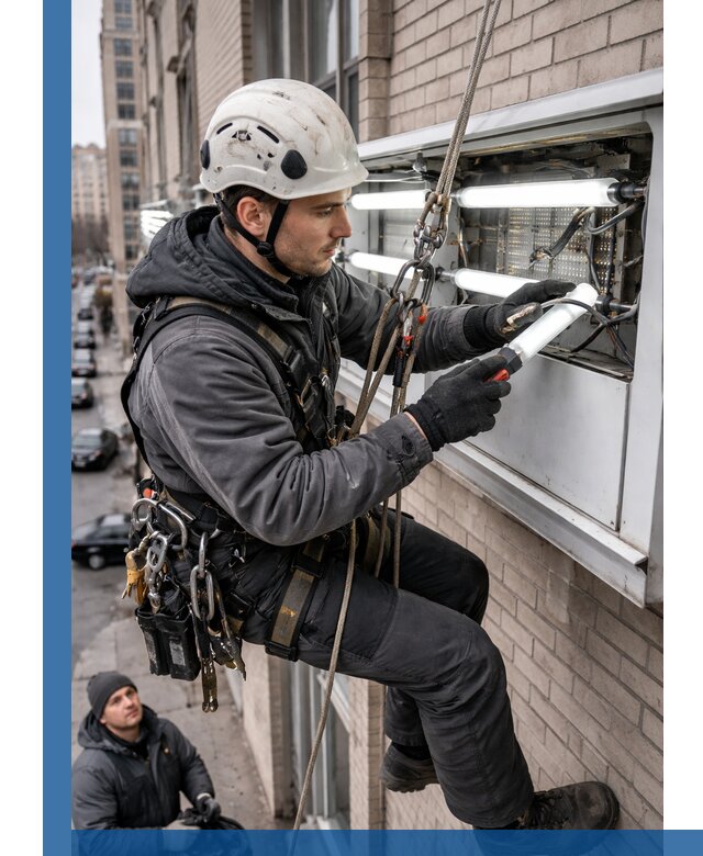 Профессиональная замена ламп в наружной вывеске в Волжском