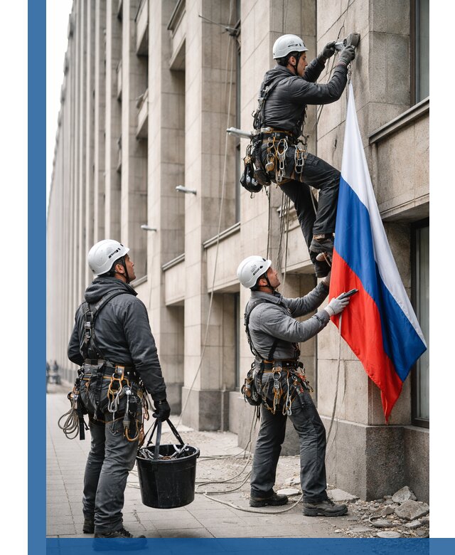 Профессиональная установка флагов на фасаде в Волжском