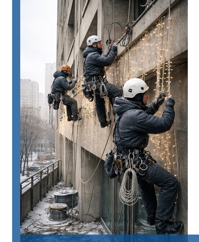 Монтаж новогодней иллюминации и украшение фасадов в Волжском