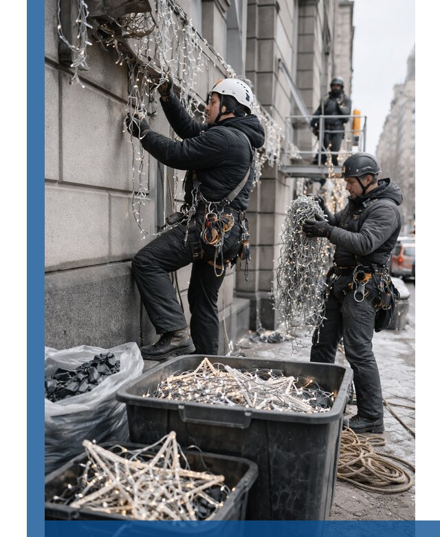 Демонтаж новогоднего оформления и гирлянд в Волжском