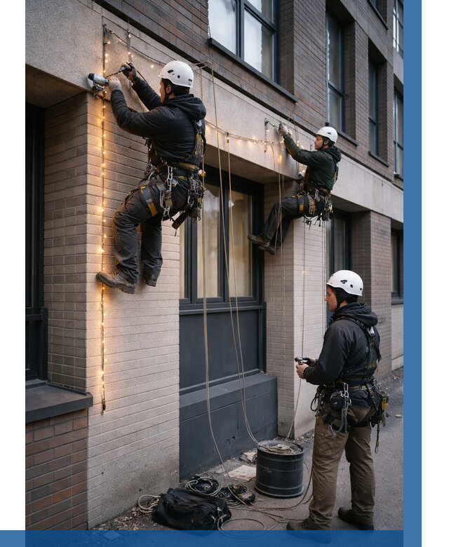 Монтаж гирлянд на фасаде в Волжском от 3546 р. | ВЫСОТНИК-Влж