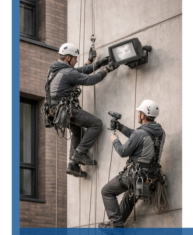 Профессиональный монтаж фасадных прожекторов в Волжском под ключ