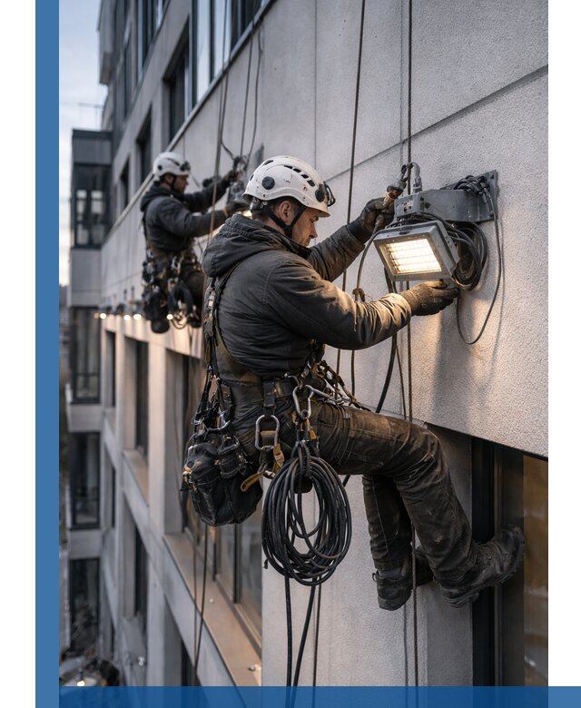 Монтаж фасадного освещения в Волжском установка и подключение