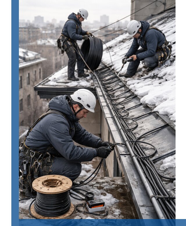 Монтаж греющего кабеля на кровле в Волжском под ключ