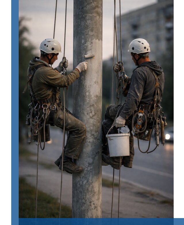 Покраска опор освещения и антикоррозийная защита в Волжском