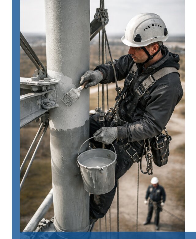 Покраска мачт связи в Волжском промышленными альпинистами