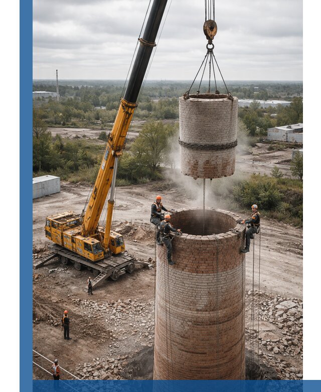 Демонтаж дымовой трубы в Волжском с гарантиями безопасности