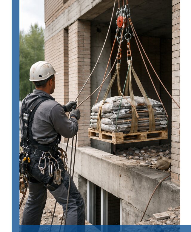 Подъем материалов на этаж веревками в Волжском оперативно
