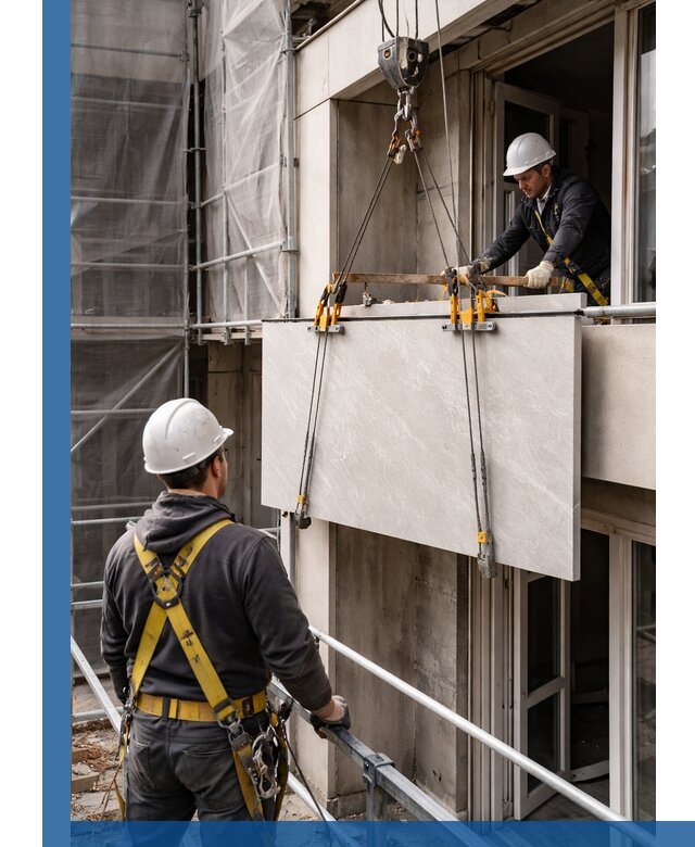 Подъем керамогранита на этаж в Волжском грузчиками и техникой