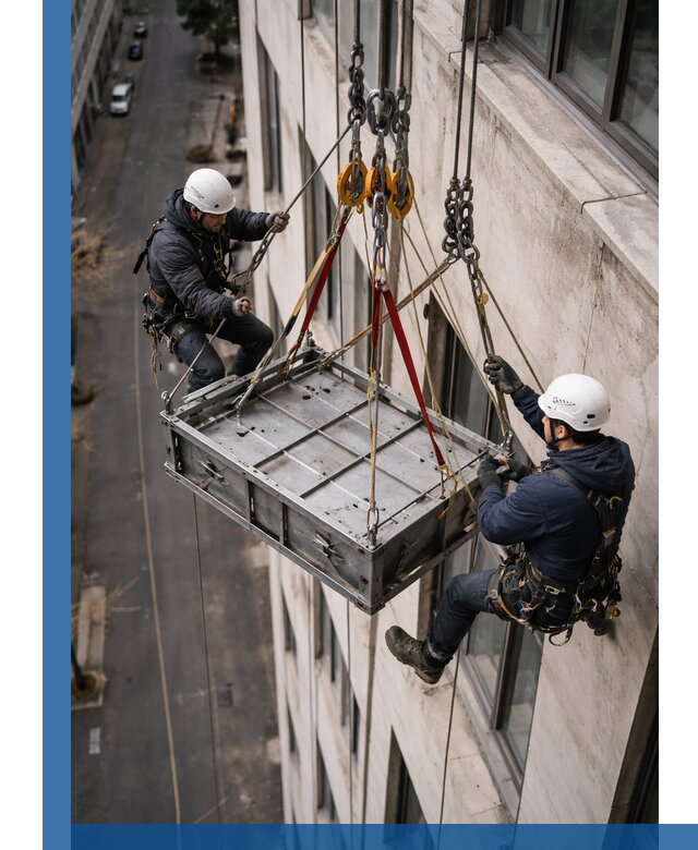 Спуск и подъем грузов по фасаду в Волжском для зданий