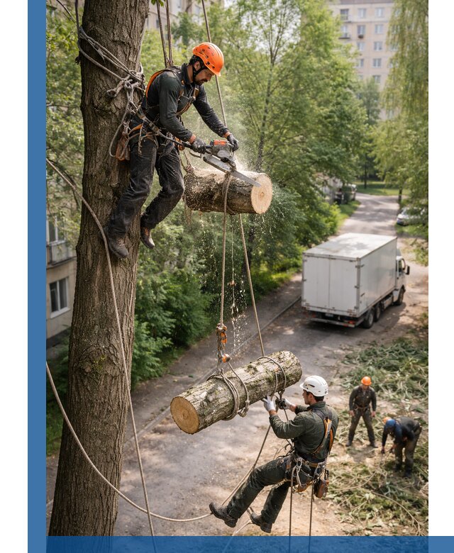 Спил деревьев альпинистами в Волжском, безопасно и без повреждений
