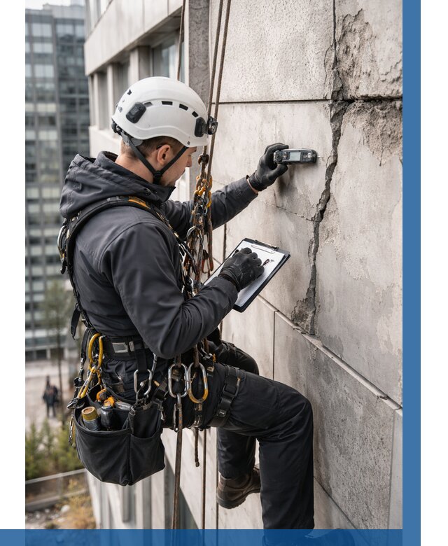 Обследование фасада альпинистами в Волжском от 122 р. | ВЫСОТНИК-Влж