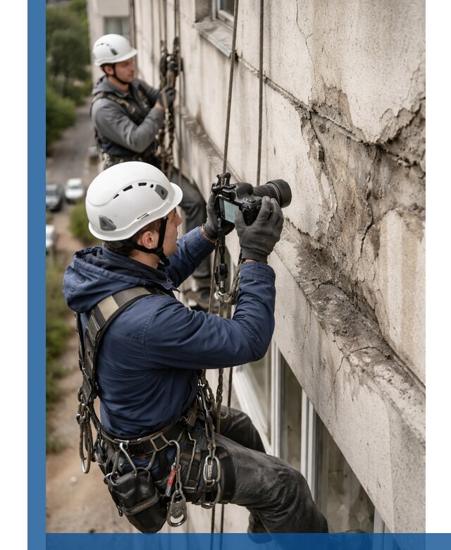 Фотофиксация дефектов фасада с высотной съемкой в Волжском