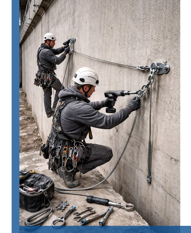 Монтаж анкерных линий высотной безопасности в Волжском