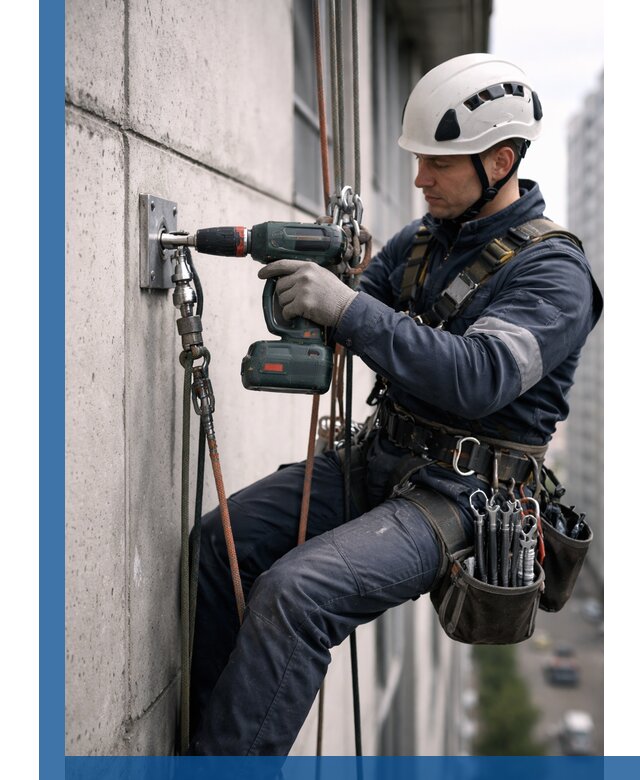 Установка анкерных точек для высотных работ в Волжском